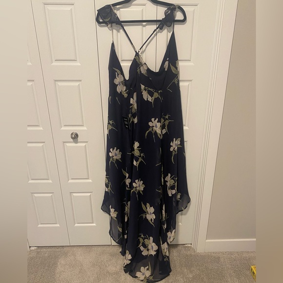 Lulus All Mine Navy Blue Floral Print High-Low Wrap Dress - Picture 3 of 4